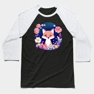 Pop art fox and flowers Baseball T-Shirt